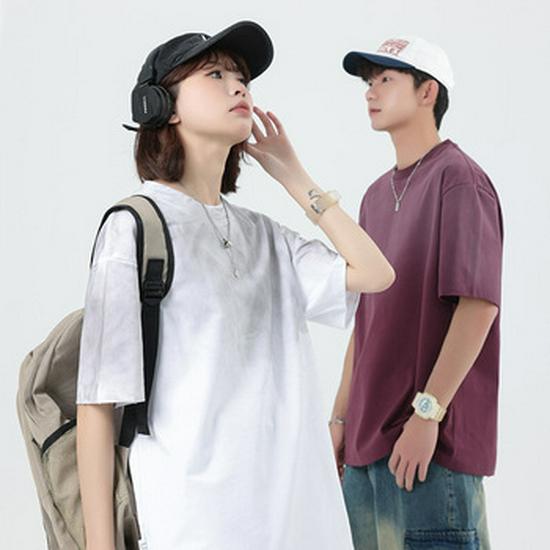 Unisex Retro Letter Embossed Cotton Short-Sleeve T-Shirt