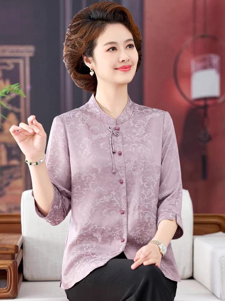 2026 Summer Chinese Style Shirt for Middle-Aged & Elderly Women: Elegant National Mom's Wear