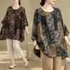 DIMANAF 2025 Lente T-shirt Plus Size Dames Print Vleermuismouw Bloemen Vintage Losse Tops Casual