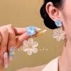 French Blue Square Flower Earrings Holiday Wind Super Fairy Sweet Face Little Spring and Summer Earrings Women