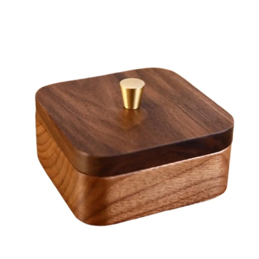 Storage Box Portable Desktop Toothpick Box with Cover Walnut Wood Cotton Swab Jar Reusable Vintage Dental Floss Box Home
