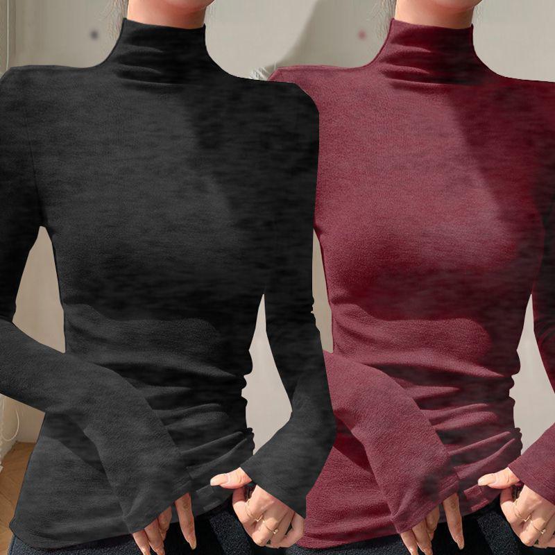 Chic Slim-fit High-neck Long-sleeve Base Layer: Solid Color, Flattering, Versatile Autumn/Winter Top