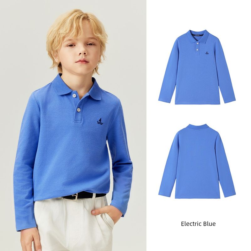 Navigare Italian Small Sailboat Kidsren's Polo Shirt 2026 Spring New Style Long-Sleeved High-Elastic Top for Boys and Girls