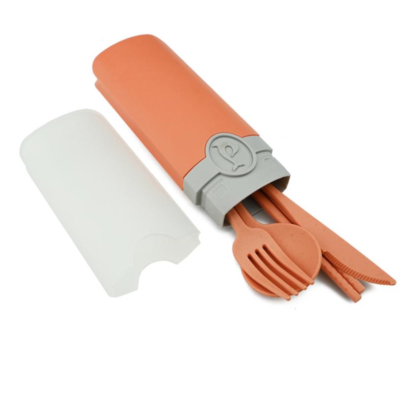 Tragbare Reise-Geschirr-Sets, 5-teilig, Gabel, Löffel, Messer, Stäbchen-Set mit Etui, umweltfreundliches Camping-Geschirr, Besteck-Set