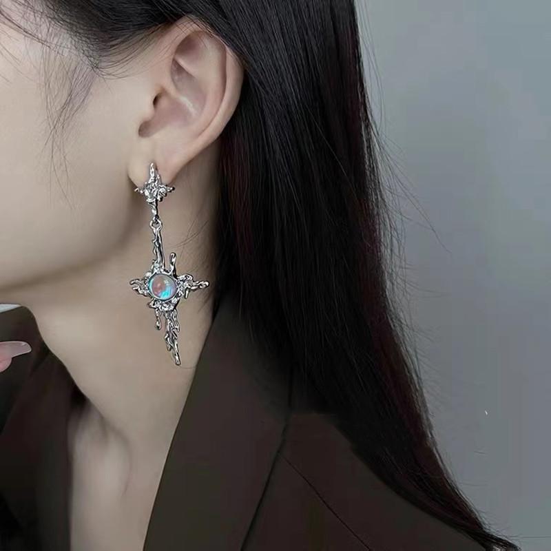 Fashion Moonstone Drop Earrings Metal Cross Earrings Young Girl Trend Metal Cross Moonstone Drops Earrings Jewelry Wholesale