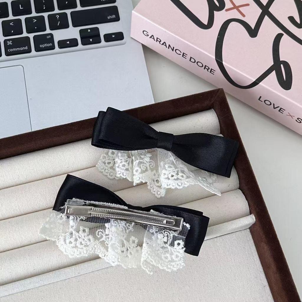 Gentle White Lace Bow Duckbill Clip for Bangs & Ponytails
