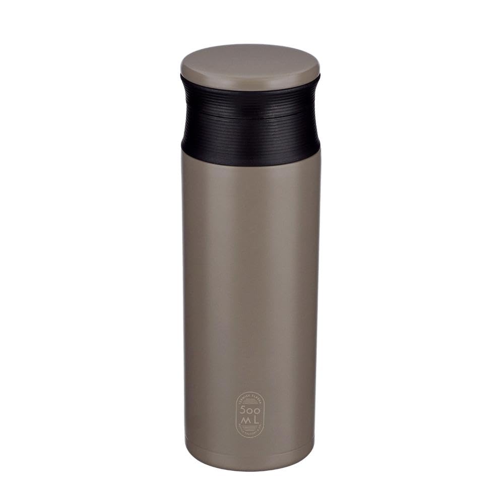 Bestco Mug Screw Vacuum Stainless Stainless Steel Cafe Bottle Bottle, Top, 500ml, Cold/Hot Insulated, Double-Layered Walled, Brown, Steel, NQ-354,