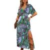 Böhmisches Print V-Ausschnitt Lockeres Midi-Kleid mit Schlitz, Neues Mode-Herbstkleid für Damen, Lässiger Europäisch-Amerikanischer Stil für den grenzüberschreitenden Handel