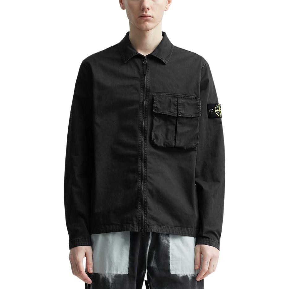 Stone Island SS23 Washed Single Pocket Pima Cotton Shirt Jacket Men Jacket Black 781510304-V0129