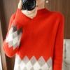 Diamond jacquard løs genser genser kvinner høst og vinter 2022 Koreansk langermet o-hals strikket genser genser kvinnelige topper