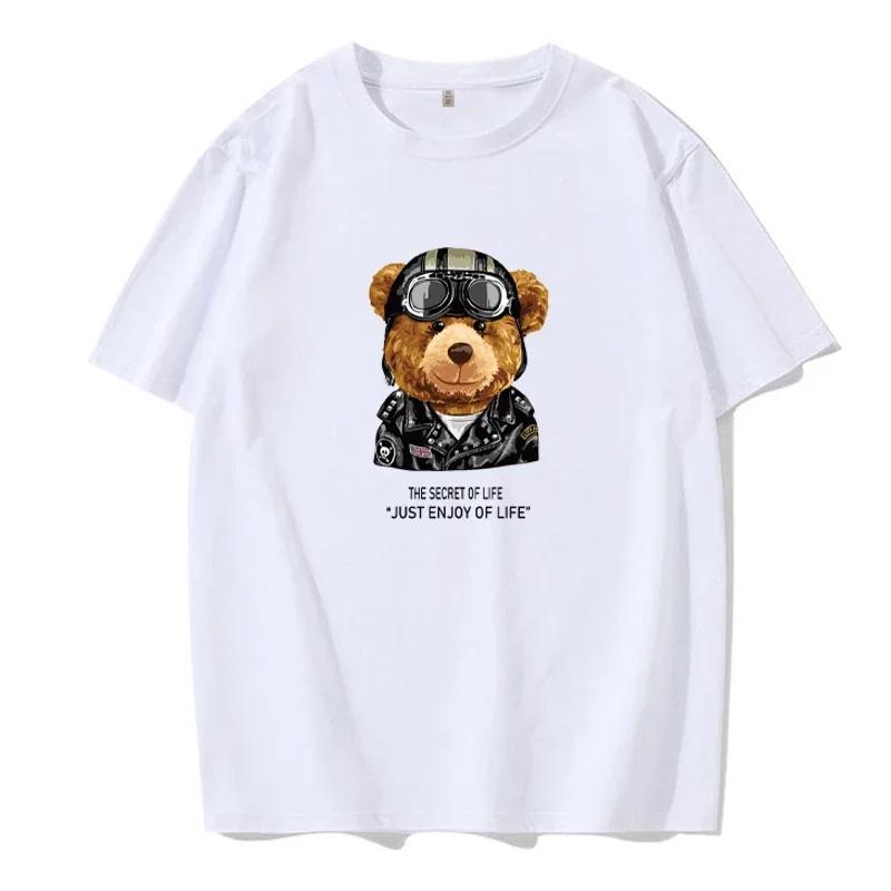 

Красивый мотоциклетный плюшевый мишка крутой узор с буквами футболка креативная унисекс уличная летняя мужская одежда модная футболка XXXXXL золотой