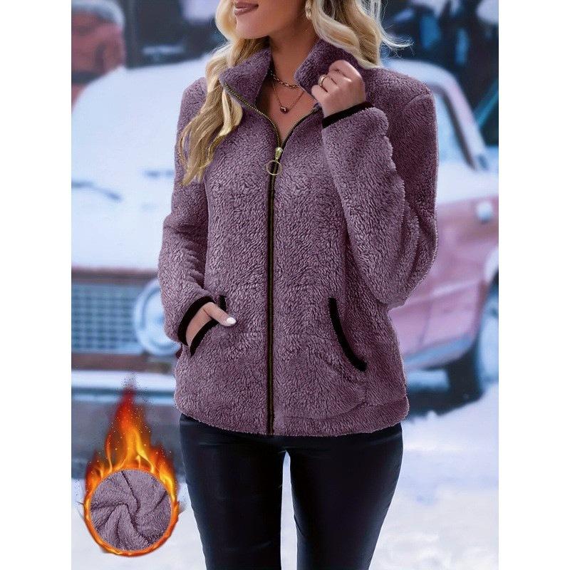 Women's Autumn Winter New Casual Double-Sided Fleece Zip Up Cardigan Plush Sweatshirt Jacket Reversible Fuzzy Hoodie Coat