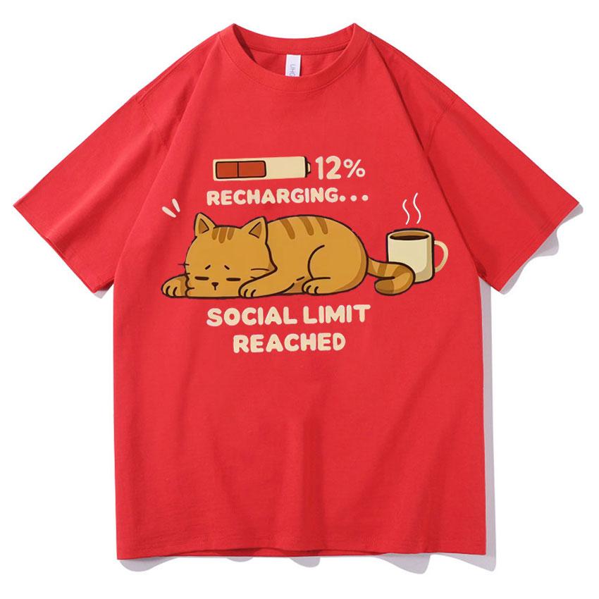 Recharging Social Limit Reached Funny Cat Meme Tee Shrits Classic Graphics Unisexs Women T Shirt Y2K Short Sleeve Streetwear Unisex S