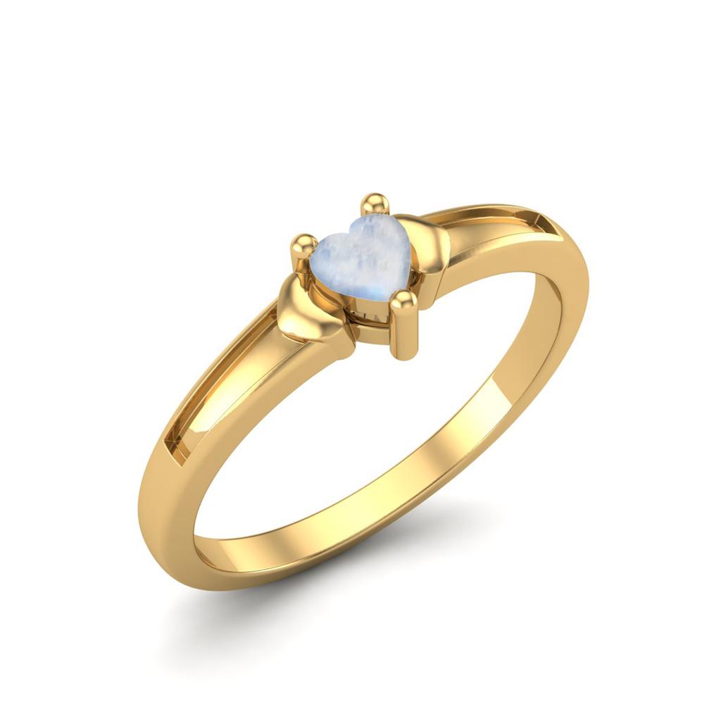 925 Sterling Silver Gold Vermeil 3 MM Heart Moonstone Three Hearts Love Women Anniversary Ring