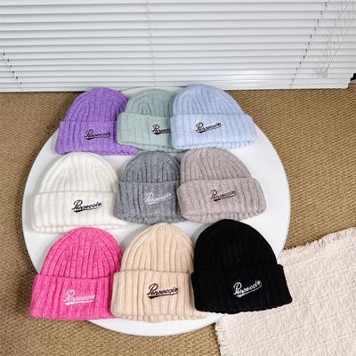 New Children's Wool Knitted Hat Korean Style Simple English Letter Embroidered Woolen Hat for Boys and Girls Baotou Ear Protection Hat