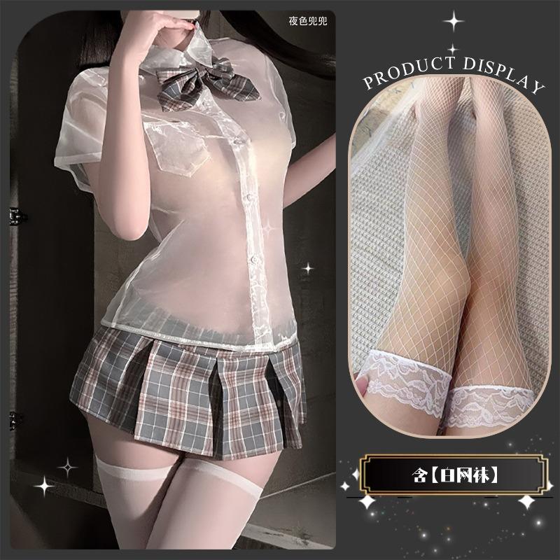 Sexy underwear Sexy senior uniform seduction suit Transparent shirt plaid skirt pleated women