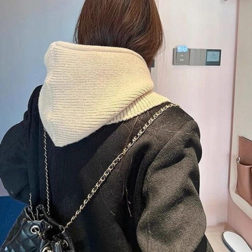 Mizqz Women Big Size Thick Knit Hood Button Balaclava Warm neckWarmer