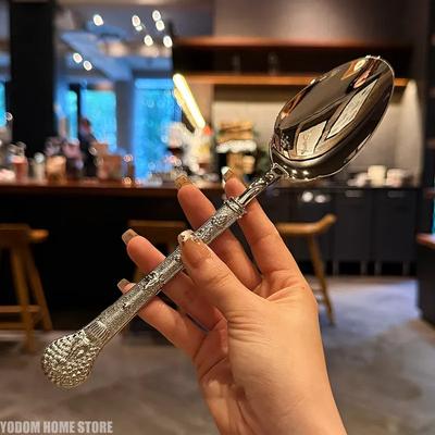 1Pcs an Elegant Relief Soup Spoons Set - 18-10 Stainless Steel Serving Spoons for Dining Dessert Kitchen & Gift Giving