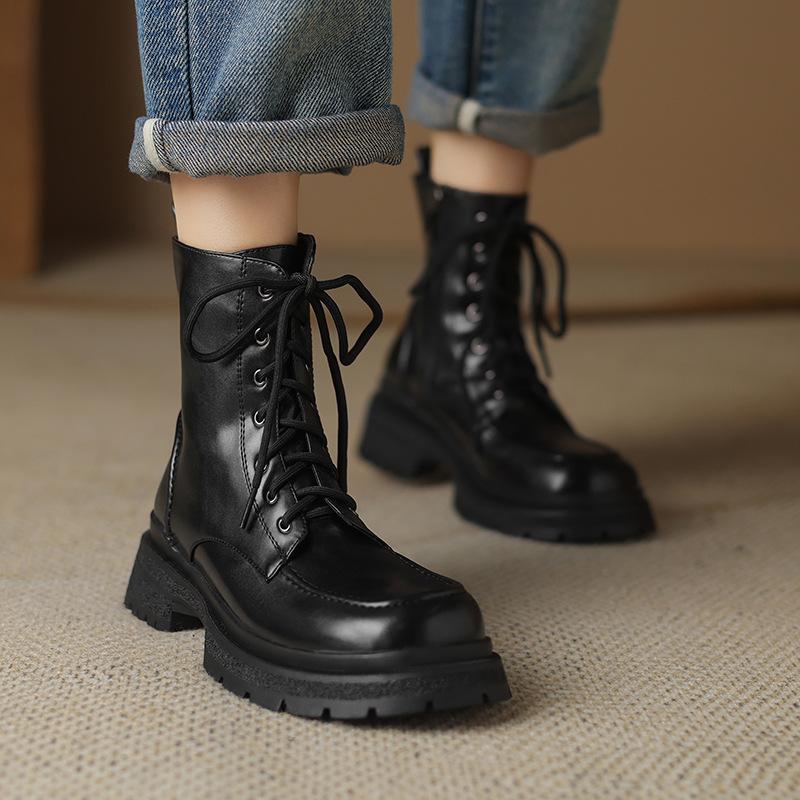 Autumn and Winter New Fashion Boots Women's Thick-soled Non-slip Side Zipper Large-size Women's Boots Korean Version Round Head Comfortable Mediu