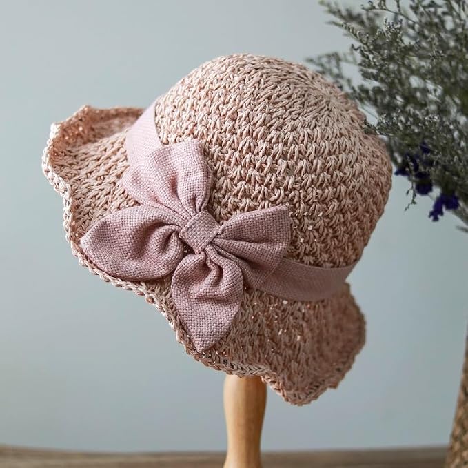 Elegant Woven Straw Sun Hat with Bow: Foldable Wide Brim Summer Beach Hats Perfect for Women Beach & Summer Vacation Travel/khaki