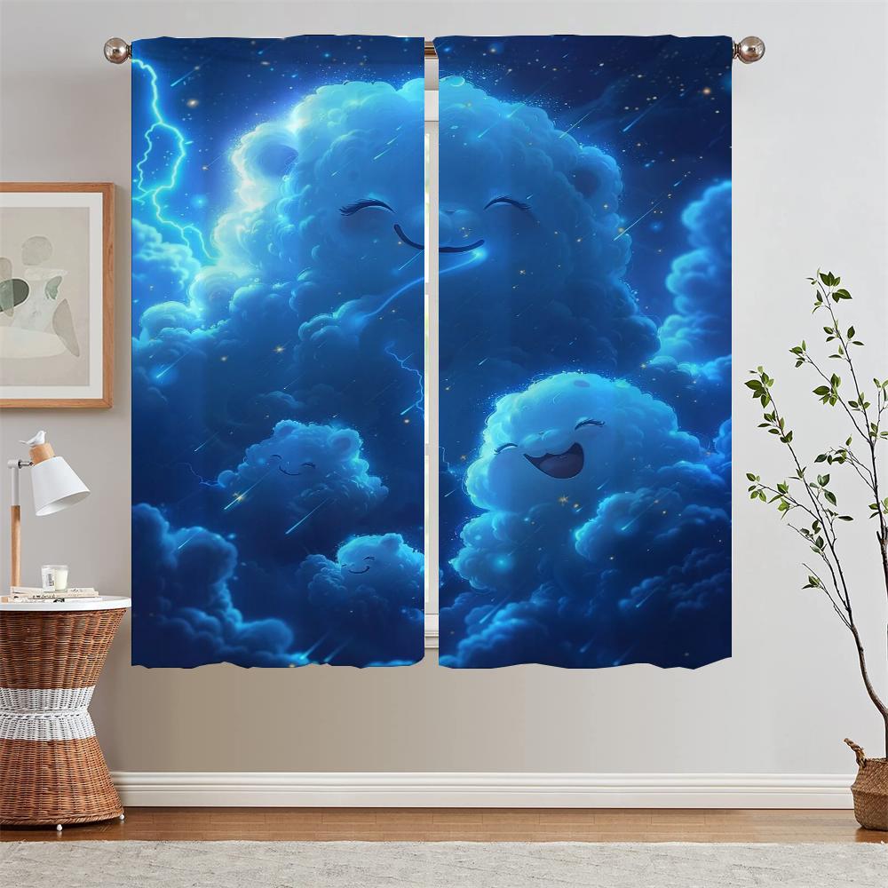 

Милые облака для дома и украшения кухни, шторы для гостиной, 2 элегантных предмета, затемняющие шторы для спальни, комплект из 2 предметов, завитки W50xH70cmx2pcs-CL