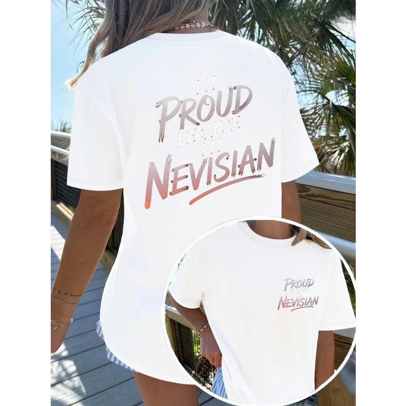 

European sizes Proud Nevisian Heritage Typography Women S T-Shirt, Comfort Fit, Short Sleeve, Casual Style, All-Season Wear S белый