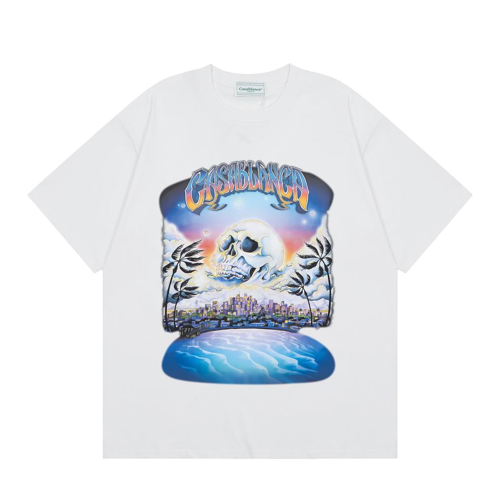 Grenzüberschreitend auf Lager exklusiv Casablanca Doppelgaze reine Baumwolle Unisex T-Shirt Hip-Hop lässig Kurzarm locker Rundhals