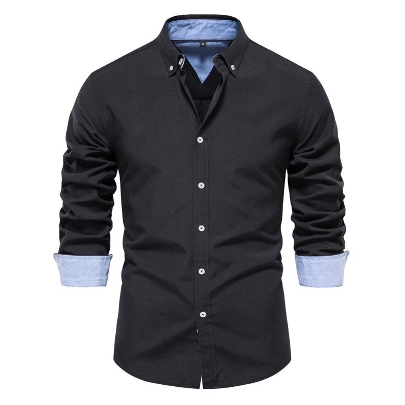 Herre Euro Fit Slim Fit Ensfarget Langermet Fritidsskjorte