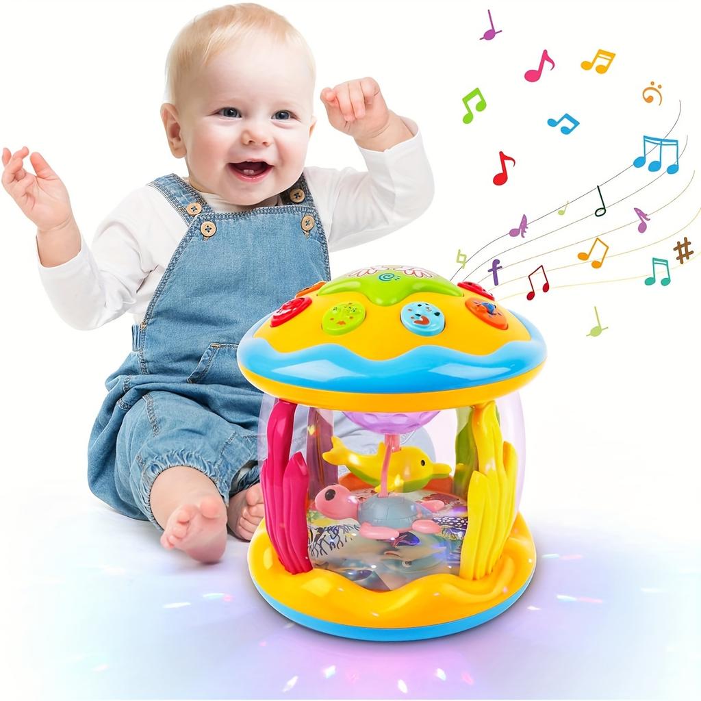 1pc Music Drum with Projection & Sound - Learning Suitable for Boys & Girls, Crawling & Tummy Time Development for Baby