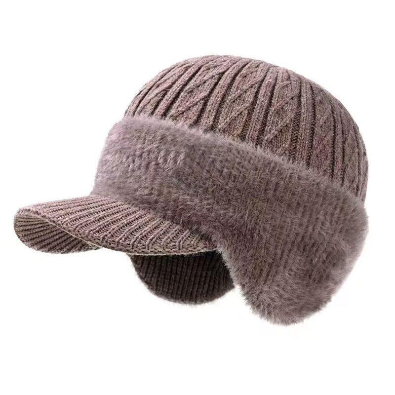 

Winter Cozy Beanie with Brim and Ear Flaps Warm Cycling Windproof Knitted Hats Fashion Caps Scarf GZW Only Hat хакі