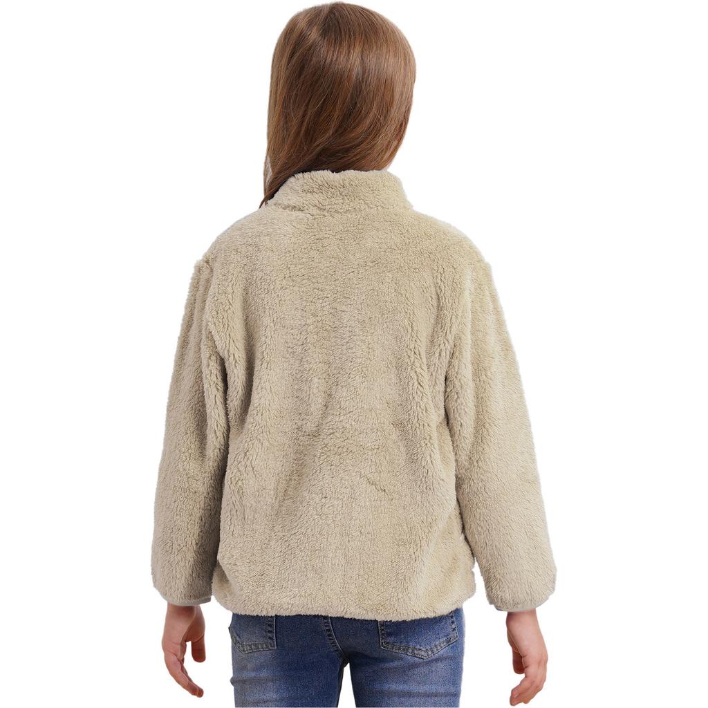 Kids Casual Outerwear Long Sleeve Stand Collar Soft Plush Zipper Closure Pockets Side Warm Jacket