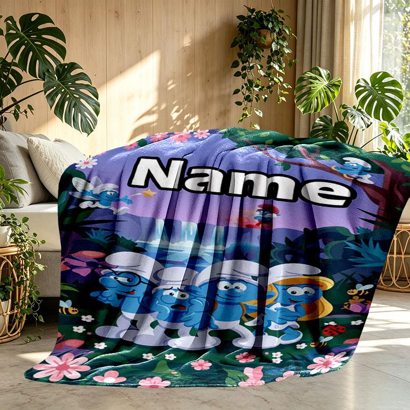 Custom Name Personalized The Smurfs Print Blanket, Home Decor, Bedroom, Sofa, Camping, Couch, Gifts for Birthday Christmas