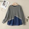 ZANZEA Women Round Neck Long Sleeve Casual Patchwork Pullover Sweatshirt