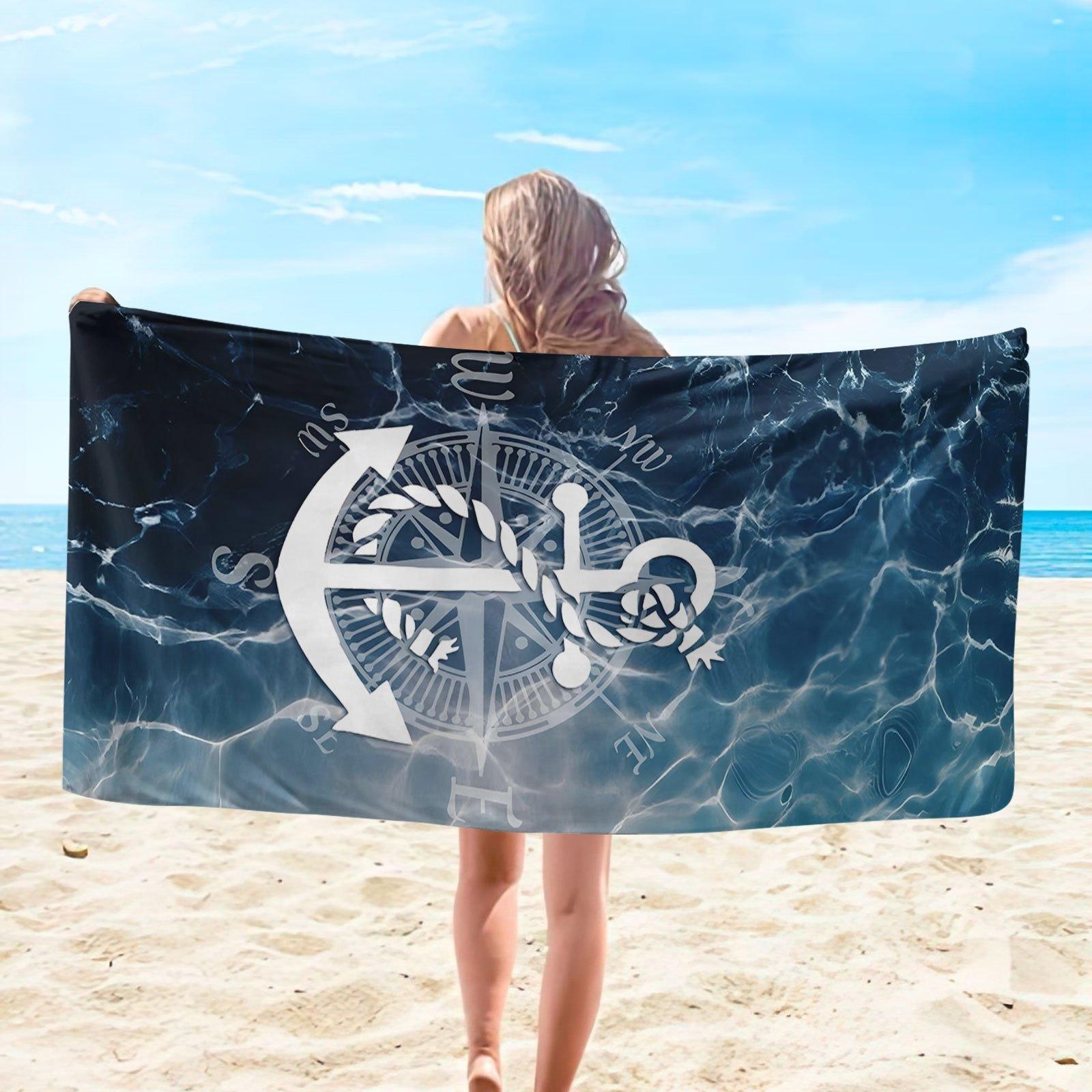 Shanika Chen Large Nautical Anchor Pattern Beach Towel - Soft, Absorbent Microfiber, Sun-Protective, Bohemian Style - Ideal For Summer Beach