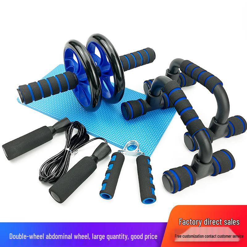 Set de Fitness de 5 Piezas: Rueda abdominal, Barras de flexión en forma de I, Cuerda para saltar, Herramientas de fuerza de agarre con mango de esponja