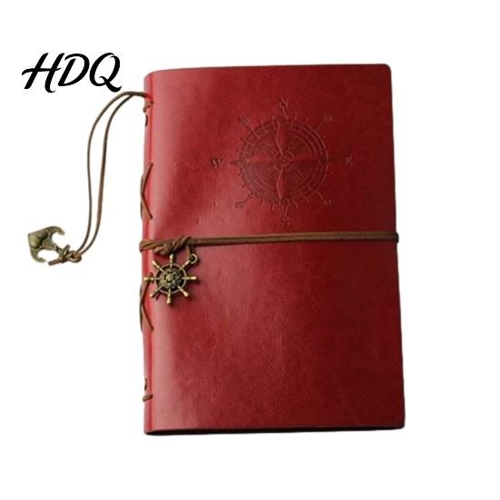 Sketchbook Notebook Faux Leather Binder 6 Ring Loose Leaf Vintage Personal Wear-resistant Journal Planner with Retro Steering Wheel Pendant