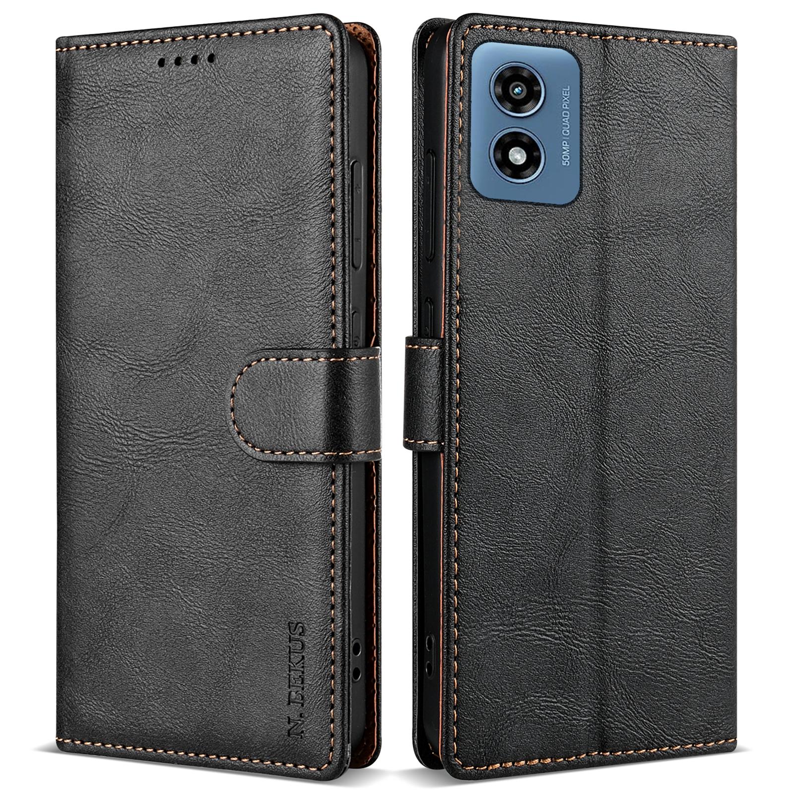 

N.BEKUS CSJ-001 For Motorola Moto G Play (2024) 4G Case Leather Phone Cover Solid Color B