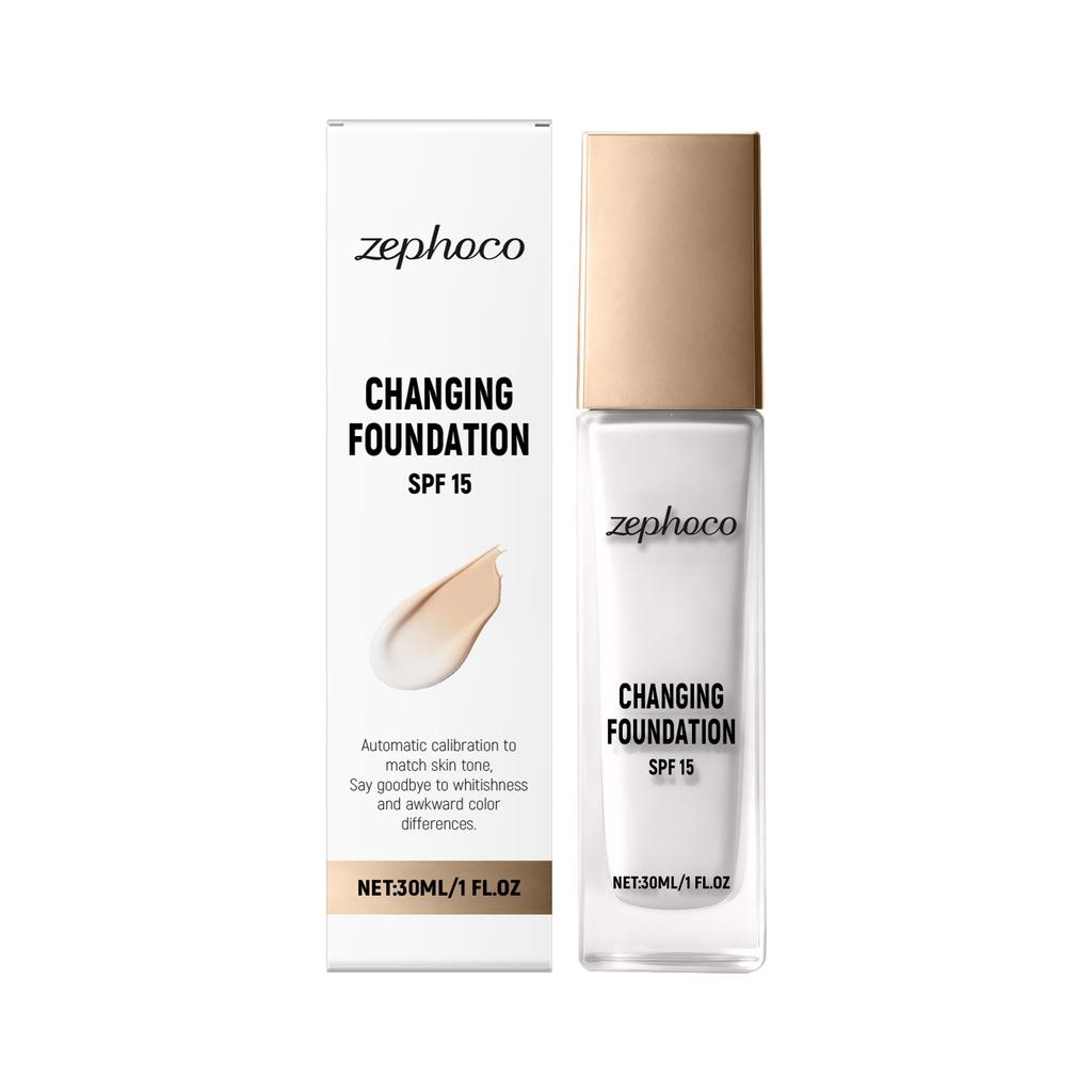 Zephoco Color Changing Foundation Spf 15 Lasting Matte Finish Deep Hydrating Makeup Match Skin Tone High Coverage Foundation