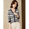 D.F.DEAR Women's Retro Striped V-Neck Knitted Cardigan