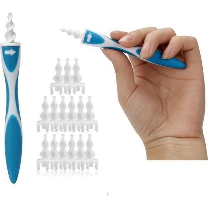 Curette Spirale Nettoyage Oreilles Cure Cérumen Coton Tige Silicone +16 embouts