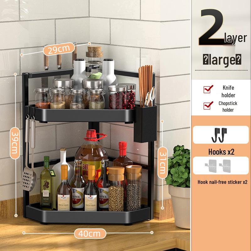 Corner Wall-Mounted Kitchen Spice Rack - No-Drill, Triangle Design for Countertop and Pendant Storage.
