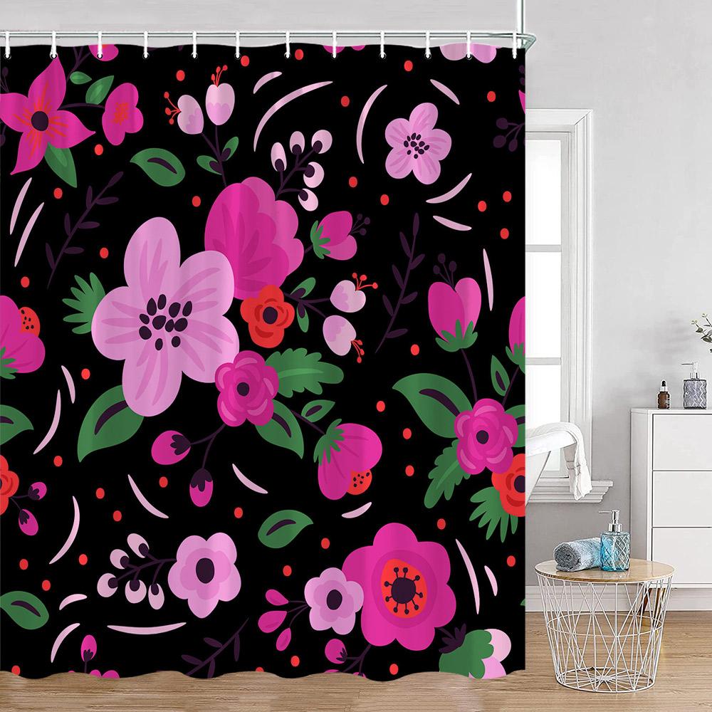Colorful Flowers Shower Curtains Retro Flowers Bohemian Style Plants Botanical Bathroom Curtain Modern Minimalist Bath Curtain