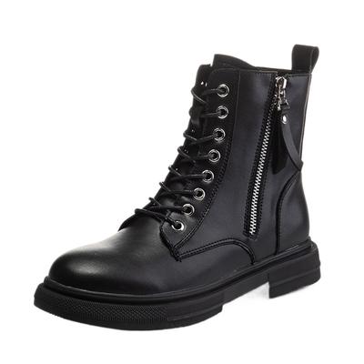 Modische Damen Echtleder Plateau Stiefeletten - Schnürung, Fellfutter, Warm für Herbst & Winter | Motorradstil
