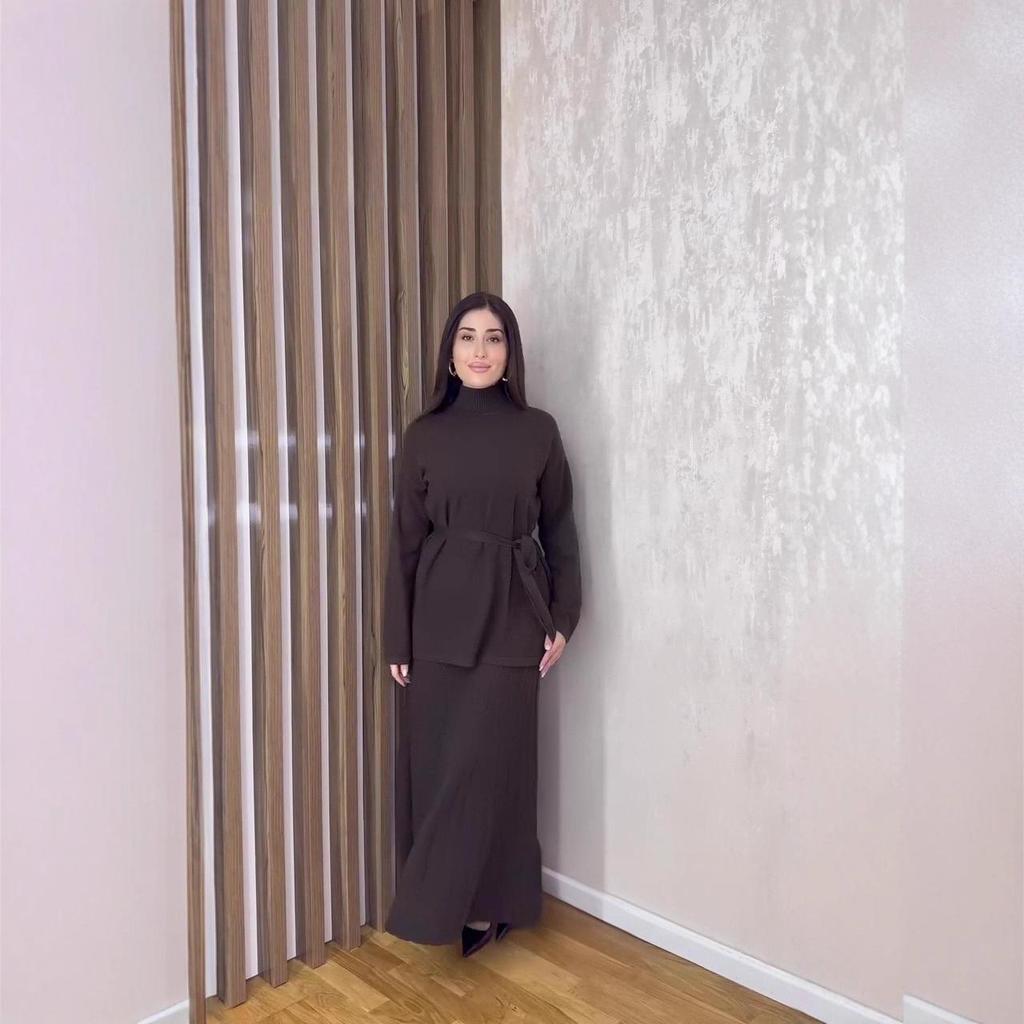 2025 Autumn Women's High Neck Long Sleeve Knit Sweater Dress