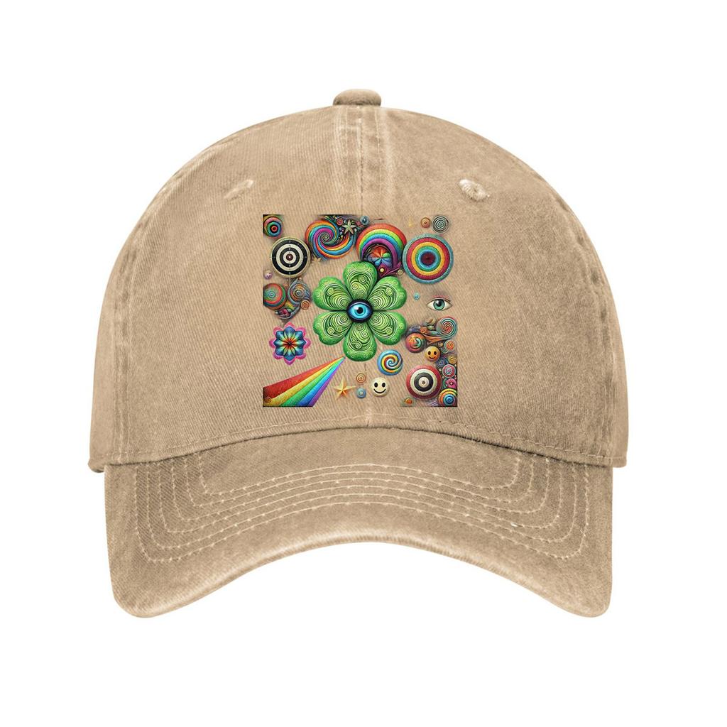 Psychedelic Clover Rainbow Eyes Print Baseball Cap Cotton Casual Adjustable Dad Hat for Men Women