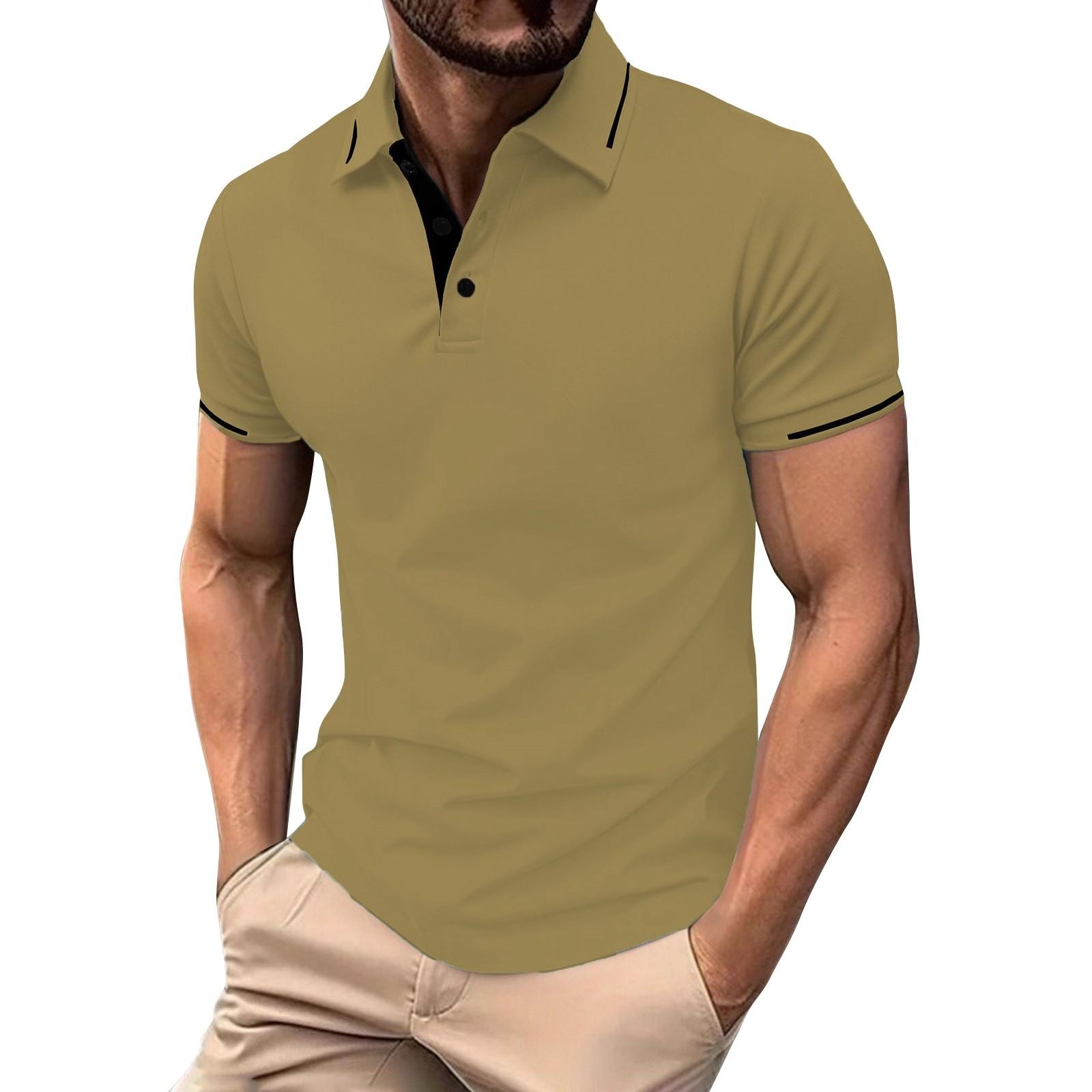 

Men s Color Button Stripe Lapel Short Sleeve Top Men s Casual Fashion Shirt M хакі