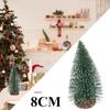 Mini Christmas Trees Artificial Pine Tabletop Decor Snow Top Dark Green Silver White Wood Base Xmas Party Decoration Decoration