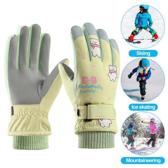 1 Paio Guanti da Sci Invernali con Nastro di Fissaggio Idrorepellenti Antivento Fodera in Pile Termici Touchscreen per Bambini