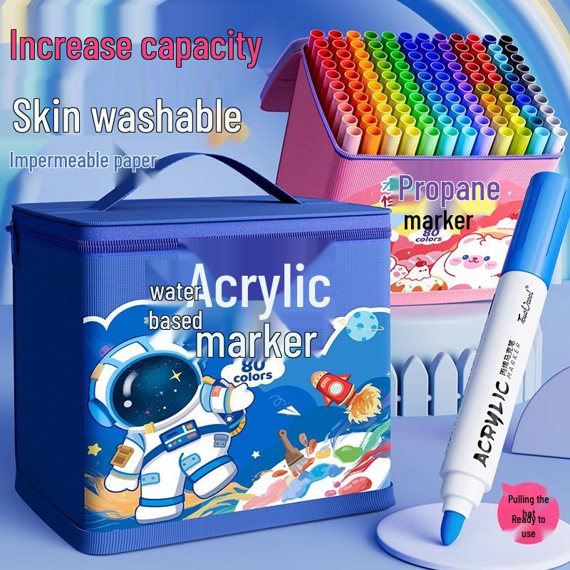 Acrylic Marker and Colored Pencil Set: 24 Opaque Colors, 36 Paint Brushes for Kindergarten Art