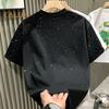 Summer Men T-shirt Rhinestone Decor Round Neck Loose Pure Color Short Sleeves Pullover Casual Mid Length Daily Wear Sport Top